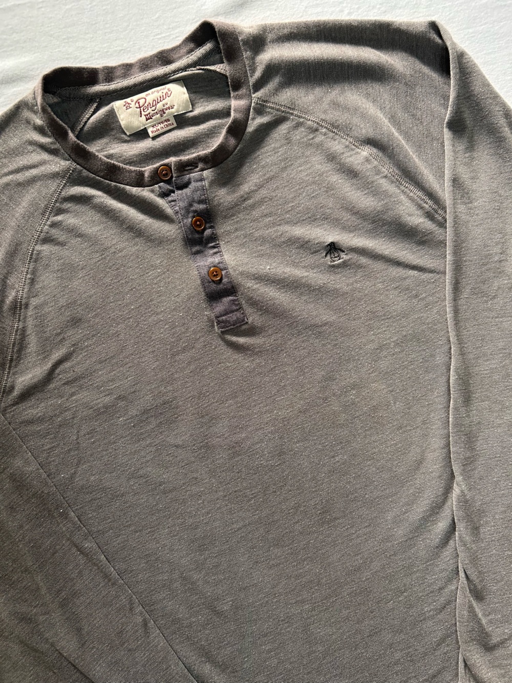 Original Penguin Munsingwear Henley Shirt Gray Long Sleeve XL